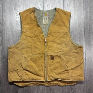 Vintage Carhartt Sherpa Lined Canvas Vest Mens Sz 2XL Brown Workwear V26 CML